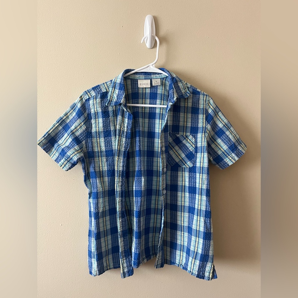 Erika 100% Cotton Short-Sleeve Plaid Button-Up